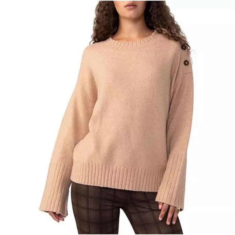Sanctuary Women's Pullover Sweater Standard Beige Ribbed Trim Long Sleeve, M